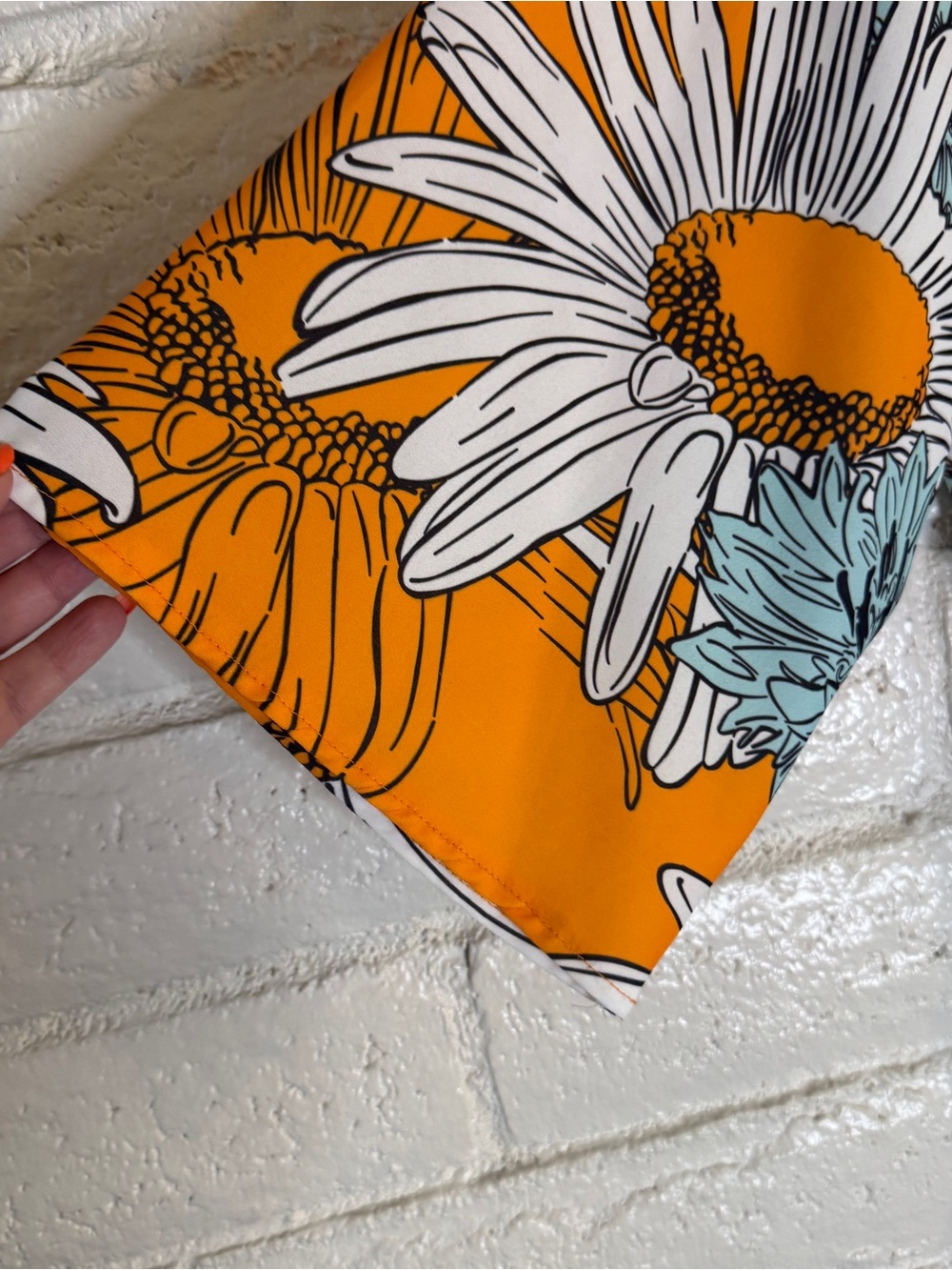 Sunflower Floral Wrap Front Blouse | Orange Boho Tie Waist Top | 3/4 Sleeve - Picture 4 of 11